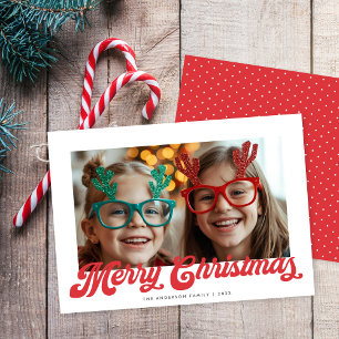 Retro-Rot-Schrift-Weihnachtsgruß-Ein-Foto Feiertagskarte