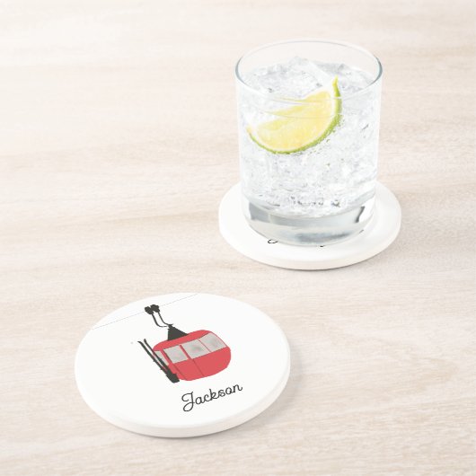 Retro Rot Skilift Gondelbahn Personalisiert Getränkeuntersetzer (Seite)