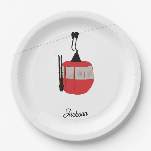 Retro Rot Skilift Gondelbahn Personalisiert Pappteller (Vorderseite)