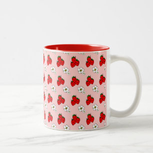 Retro-Rot-Strohbeer- und Blumenmuster-Tasse Zweifarbige Tasse