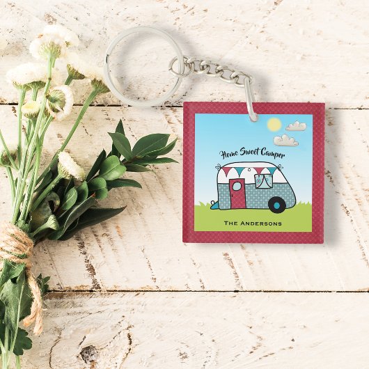 Retro Rot und Aquamariner Camper  Schlüsselanhänger