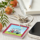 Retro Rot und Aquamariner Camper  Schlüsselanhänger (Vorderseite rechts)