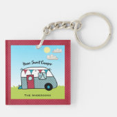 Retro Rot und Aquamariner Camper  Schlüsselanhänger (Rückseite)