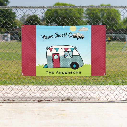 Retro Rot und Aquamariner Campingbanner Banner (Insitu)