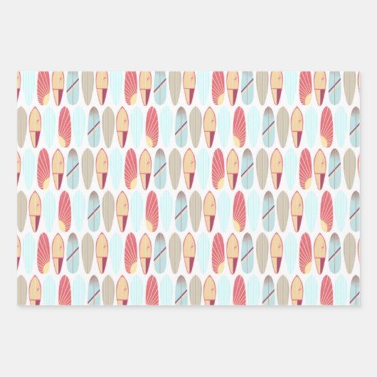 Retro Rot und Blau Surfboard Muster Geschenkpapier Set (Vorderseite 3)