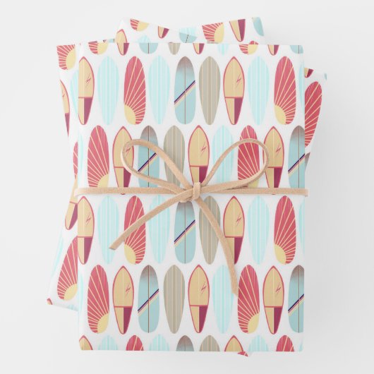 Retro Rot und Blau Surfboard Muster Geschenkpapier Set (Beispiel)