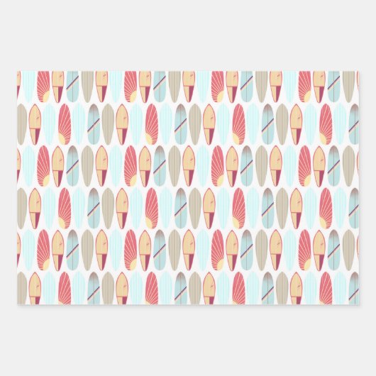 Retro Rot und Blau Surfboard Muster Geschenkpapier Set (Vorderseite)