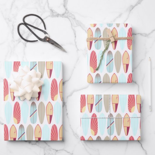 Retro Rot und Blau Surfboard Muster Geschenkpapier Set (Vorderseite)