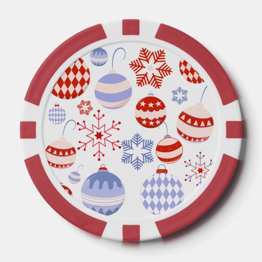 Retro Rot und Blau Weihnachtsschmuck Pokerchips (Vorderseite)