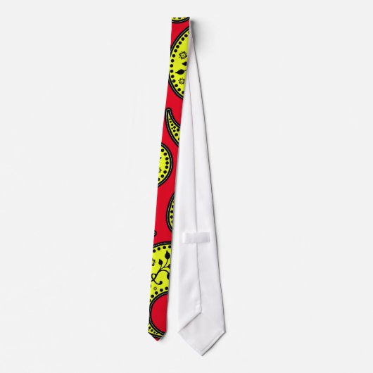 Retro Rot und Gelb Paisleys Necktie Krawatte (Rückseite)