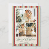 Retro Rot und Gold Streifen Frohe Weihnachten 3 Fo (Vorderseite)