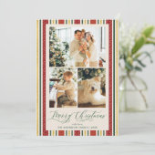 Retro Rot und Gold Streifen Frohe Weihnachten 3 Fo (Stehend Vorderseite)