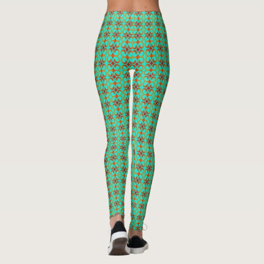 Retro Rot und Grün Muster Leggings (Rückseite)