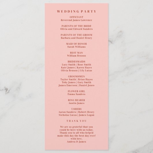 Retro Rot und Rosa Hochzeit Programm (Rückseite)