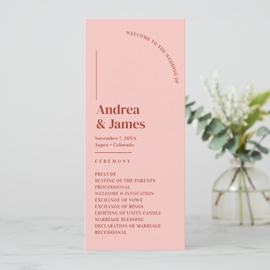 Retro Rot und Rosa Hochzeit Programm (Stehend Vorderseite)