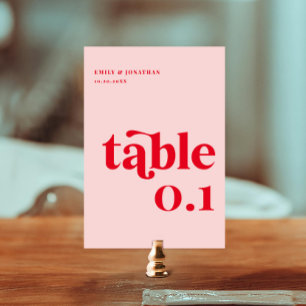 Retro Rot und Rosa Hochzeit Tischnummer