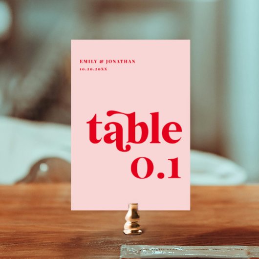 Retro Rot und Rosa Hochzeit Tischnummer