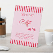 Retro Rot und Rosa Streifen Buffet Menü Bacheloret Sockelschild (In SItu)