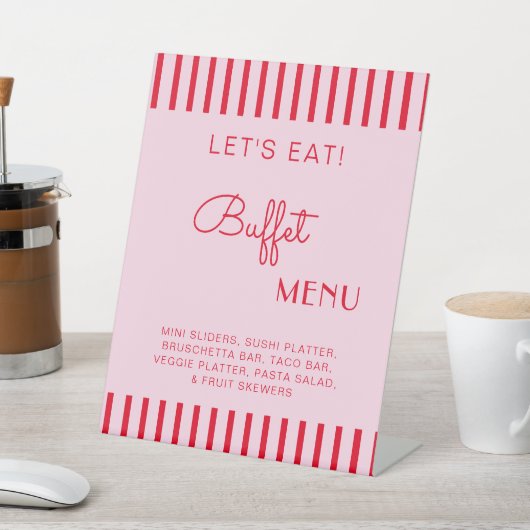 Retro Rot und Rosa Streifen Buffet Menü Bacheloret Sockelschild (In SItu)