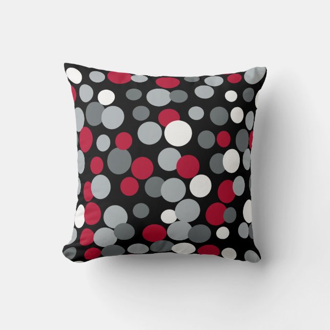 Retro Rot und Schwarz Wohngestaltung Dots Pillow Kissen (Vorderseite)