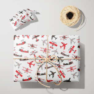 Retro-Rot und Schwarzes Militärflugzeugmuster aus Geschenkpapier