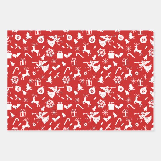 Retro Rot und Weiß Traditionelle Weihnachten Geschenkpapier Set (Vorderseite)