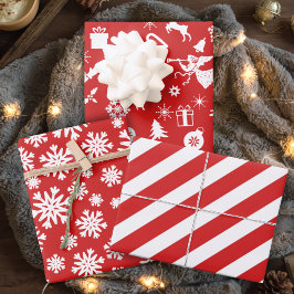 Retro Rot und Weiß Traditionelle Weihnachten Geschenkpapier Set