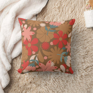 Retro-Rot Vintage-Blumenmuster Kissen