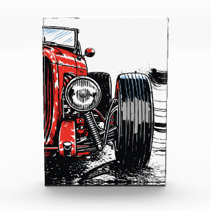 Retro-Rot Vintage-Klassiker Auto vorne Pop-Art-Dru Fotoblock