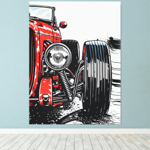 Retro-Rot Vintage-Klassiker Auto vorne Pop-Art-Dru Leinwanddruck