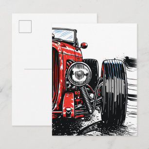 Retro-Rot Vintage-Klassiker Auto vorne Pop-Art-Dru Postkarte
