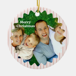 Retro-Rot-Weihnachtsfeier-Gestreift Keramik Ornament