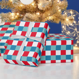 Retro Rot Weiß Blau Tartan Kariert 4. Juli Geschenkpapier