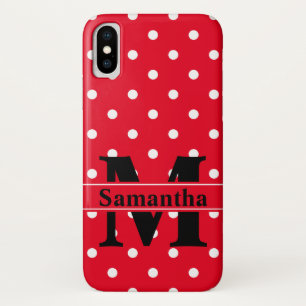 Retro Rot Weiß Polka Punkte, Personalisiert iPhone X Hülle