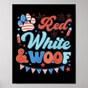 Retro Rot Weiß und Woof Uns Flag Hunde Paw Happy 4 Poster