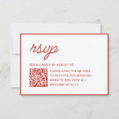 Retro-Rot-Weiße-Hochzeits-QR-Code RSVP Karte (Vorderseite)