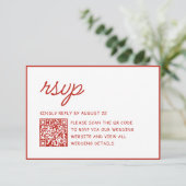 Retro-Rot-Weiße-Hochzeits-QR-Code RSVP Karte (Stehend Vorderseite)