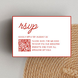 Retro-Rot-Weiße-Hochzeits-QR-Code RSVP Karte