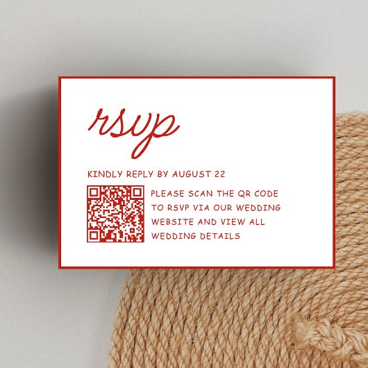 Retro-Rot-Weiße-Hochzeits-QR-Code RSVP Karte