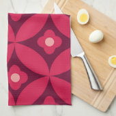 Retro Rote Blume auf dem Muster des Mittelzentrums Geschirrtuch (Viertel Falte)