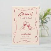 Retro Rote Hand gezeichnete SkriptWedding speicher Save The Date (Stehend Vorderseite)