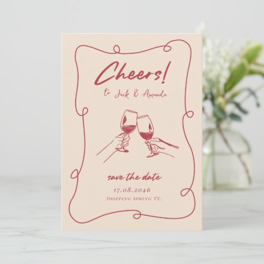 Retro Rote Hand gezeichnete SkriptWedding speicher Save The Date (Stehend Vorderseite)