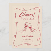 Retro Rote Hand gezeichnete SkriptWedding speicher Save The Date (Vorne/Hinten)