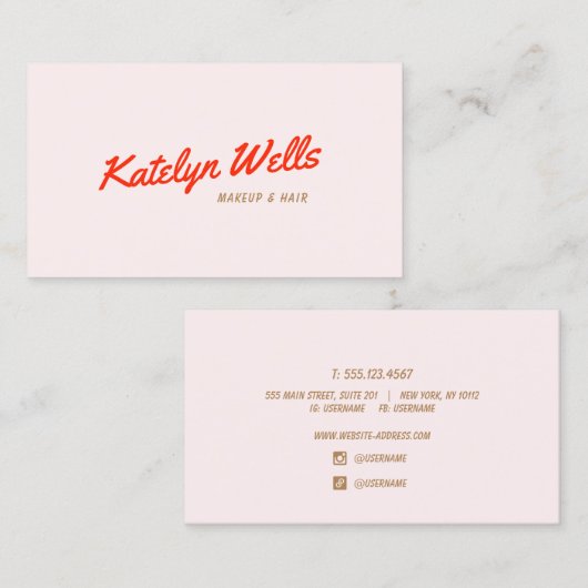 Retro Rote handgeschriebene Skripttypografie Pink Visitenkarte (Vorne/Hinten)