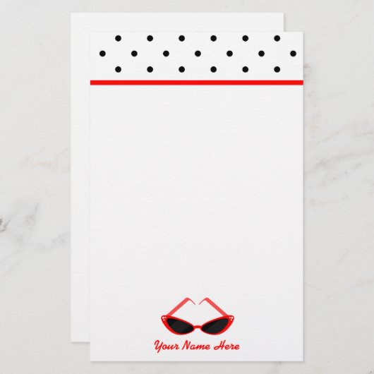 Retro rote Katzenaugen-Sonnenbrille u. schwarze Briefpapier (Vorne/Hinten)