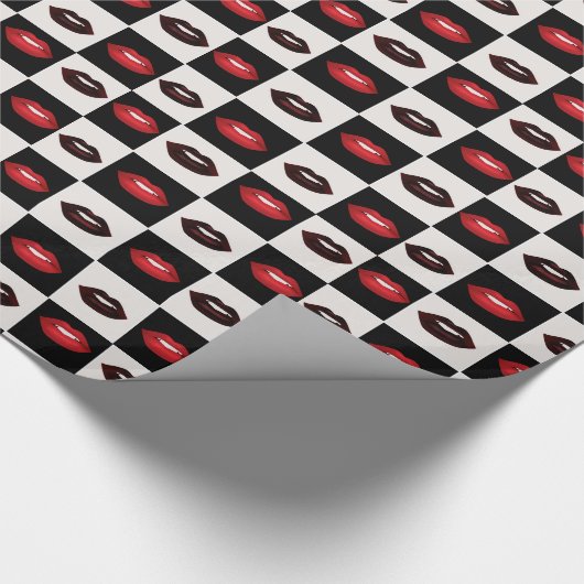Retro Rote Lippen Schwarz-Weiß-Karton Geschenkpapier (Ecke)