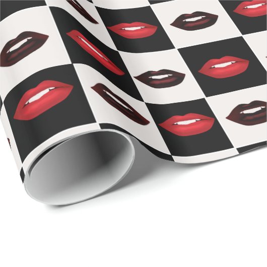 Retro Rote Lippen Schwarz-Weiß-Karton Geschenkpapier (Rolleneckpunkt)