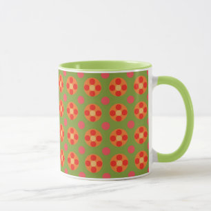 Retro-Rote Mohnblumen und Punkte-Ringer-Kaffeetass Tasse