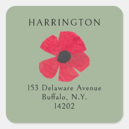 Retro Rote Mohnblüte aus der Mitte des Jahrhundert Quadratischer Aufkleber