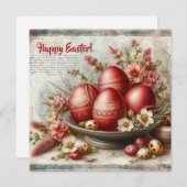 Retro Rote Ostereier Aquarellblumen Feiertagskarte (Vorne/Hinten)